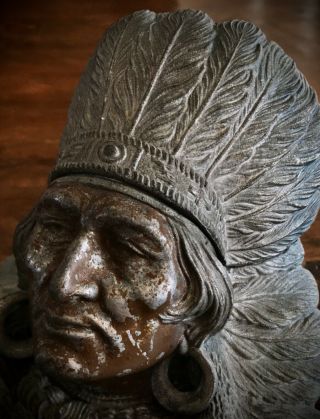 Early 1900s Antique Native American Indian Chief In Headdress Inkwell Judd Mfg.