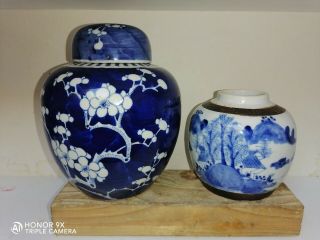 Chinese 2xantique Blue And White Ginger Jar