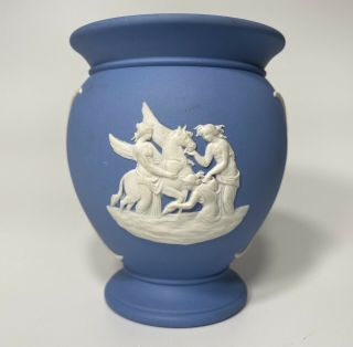 Vintage Wedgwood Cream Color On Pale Blue Jasperware England Small Vase