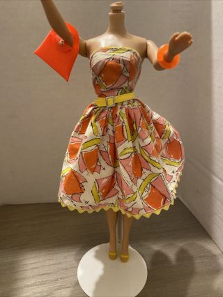 Vintage Barbie Clone Outfit - Orange/yellow Cotton Dress & Accessories 1960’s