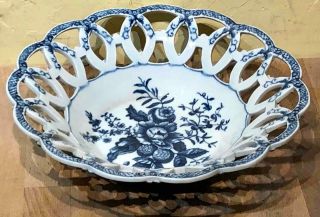 18th Century Antique Dr.  Wall Worcester Large " Pine Cone " Pattern Basket Or Bowl