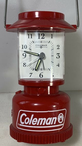 2008 Vintage Red Coleman Lantern Camping Traveling Alarm Clock With Light