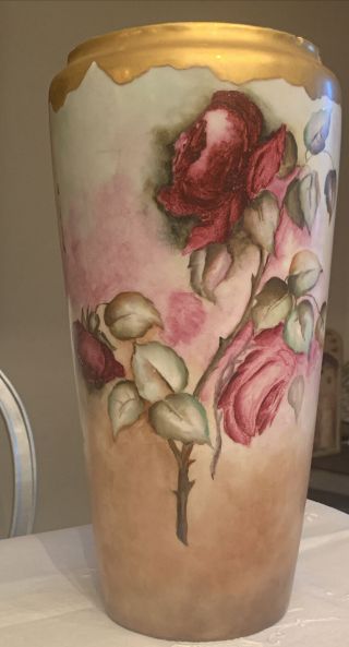 Antique French Limoges Bernardaud (b & Co. ) Porcelain Vase Featuring Purple Rose