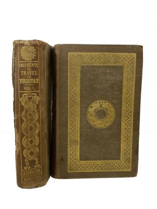 Antique 1843 2 - Volume First Edition Book Incidents Of Travel In Yucatan Stephens