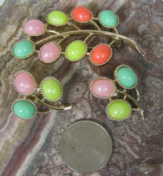 Vintage Sarah Coventry Pin And Clip Earrings Easter Egg Cabochons