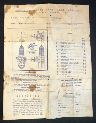 Vintage Spitzy.  045 Airplane Spitfire Engine Parts List Instruction Sheet Print