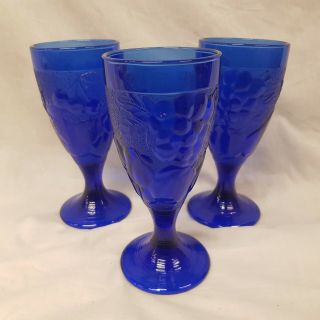 Vintage Wine Glasses X 3 Cobalt Blue Retro Drinking Glass Set Man Cave Bar Cool