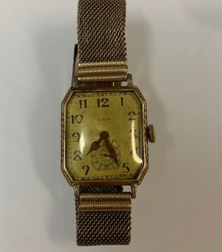 1927 Vintage Elgin 7j Grade 430 Mens Crisp Dial Art Deco Wristwatch For Repair