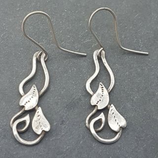 Vtg Handmade Sterling Silver Hook Earrings - Art Nouveau Style - 38mm Drop -