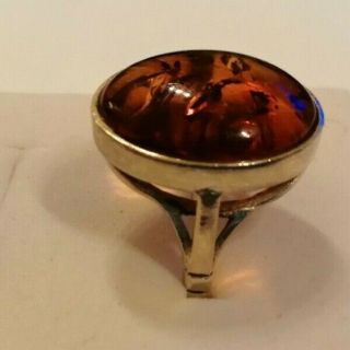 Large vintage silver and amber ring size Q/R 2