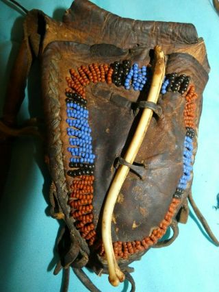 Antique Native American Medicine Bag Pouch With Contents Very Old Leather Beaded