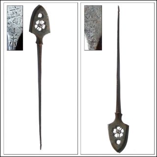 Yanone Long Iron Japanese Arrowhead Yari Yajiri Spear Edo Era Sakura Mon Signed