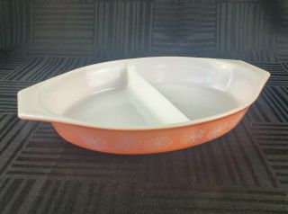 Vintage Pyrex Pink Daisy Oval Divided Casserole Dish Handled 1.  5 Quart No Lid