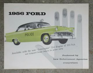 1956 Ford Police Car Advertising Brochure Interceptor Y - 8 Vintage Ford Motor Co.