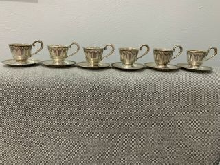 Vtg Antique International Silver Co.  Sterling Set Of 6 Demitasse Cups & Saucers