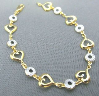 Vintage Gold Wash Sterling Diamond Heart Tennis Charm Bracelet
