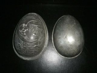 Vintage Metal Chocolate Mould/mold - 2 Half Egg Molds,  One With Man In Moon.