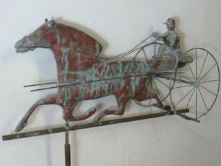 Vintage Copper Sulky Horse & Driver Weather Vane Topper