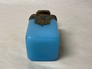 ANTIQUE FRENCH BLUE OPALINE GLASS PERFUME SCENT BOTTLE BRONZE ORMOLU MOUNT 6