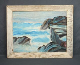 Vintage Mid Century Oil Painting Maine Coast Rocks Waves Ocean Seascape Signed