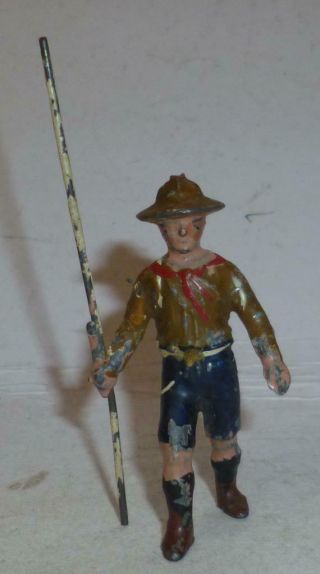 Rare Renvoize Vintage Lead Pre Ww1 Boy Scout Walking With Stick,  1910