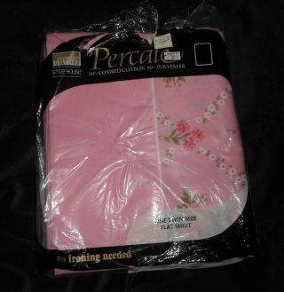 Vintage Percale Twin Flat Sheet 39 " X 75 " Retro Pink Flowers
