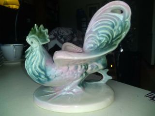 Vintage Hull Pottery 53 Pink & Green 6 " Rooster Planter C.  1950
