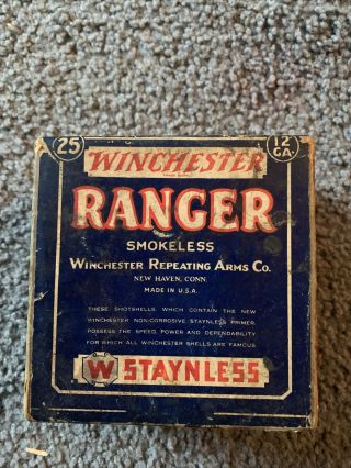 Vintage Winchester Ranger Smokeless 12 Gauge Shotgun Shell 2 Piece Box Empty