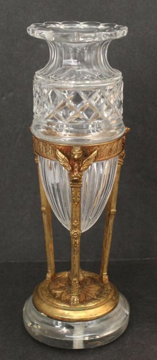 Small 19thC Antique Gold Gilt Bronze Eagle Head & Cut Glass Vase, 2