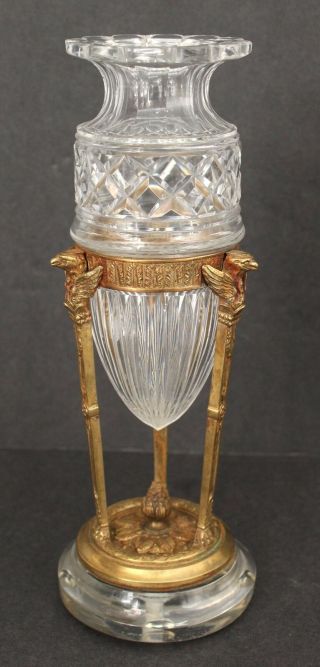 Small 19thC Antique Gold Gilt Bronze Eagle Head & Cut Glass Vase, 3