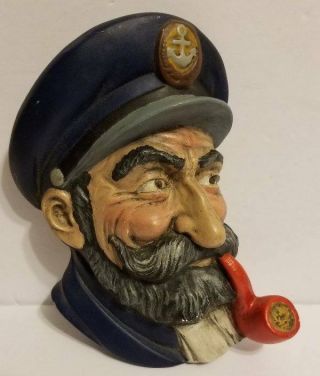 Vintage Chalkware Head Old Sea Captain Sailor Wiht Cap And Pipe Beard