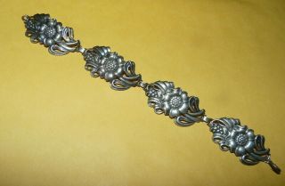 Vintage Art Nouveau Deco Sterling Silver Ornate " Flower Floral " Link Bracelet