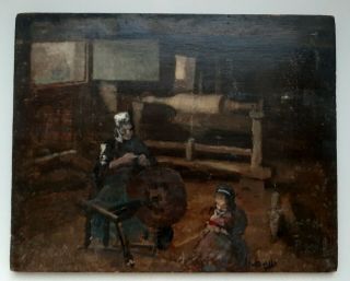 19th C American Impressionist Oil Wetherill Antique Interior Weaver Old Whistler
