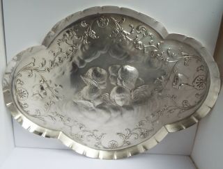 Heavy Large 12 " English Antique 1903 Sterling Silver Embossed Cherub Tray