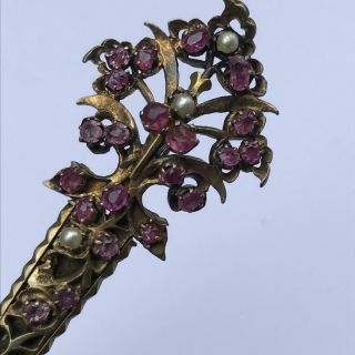 Antique Victorian Gold Gilt Silver Ruby Anglo Indian British Raj Turban Hair Pin