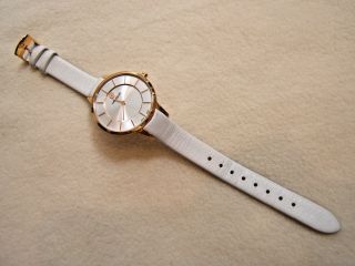 Hanowa Rose Gold Tone White Leather Thin Watch Swiss Made Battery 16 - 6049