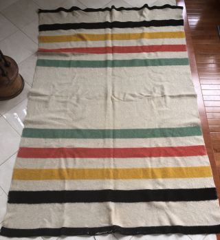 Vintage 4 Band No Point No Label 100 Wool Blanket Camp Cabin Lodge 75x53”