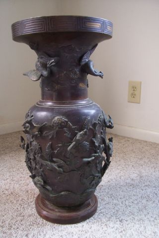 Antique Chinese Bronze Urn Many Birds 24 Pounds