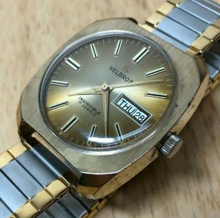 Vintage Helbros Mens 17 Jewels Gold Tone Hand - Winding Mechanical Watch Hours Run