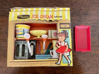 Rare Vintage 1959 My Merry Ice Cream Shop Miniature Play Set; Doll Accessories