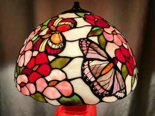 Antique Tiffany Style Art Nouveau Slag Glass Butterfly Lamp Shade - 15.  5 "