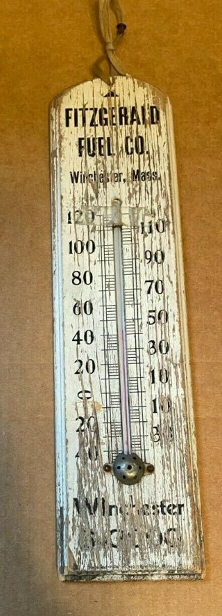 Vintage 12 " Wood Advertising Thermometer - Fitzgerald Fuel Co.