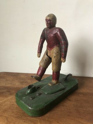 1930’s Woolsey Cast Iron Mechanical Football Player Kicker Antique Vintage Toy