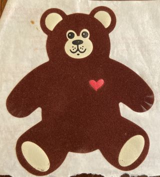 Vintage 80s Sticker Personal Expressions Fuzzy Brown Bear Red Heart 4”x4.  5”