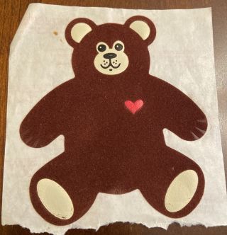 Vintage 80s Sticker Personal Expressions Fuzzy Brown Bear Red Heart 4”x4.  5” 2