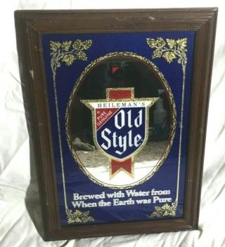 Vintage Old Style Beer Bar Mirror Sign With Wood Frame