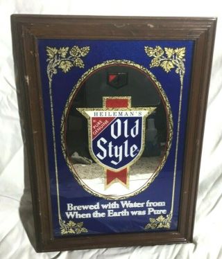 Vintage OLD STYLE Beer Bar Mirror Sign with Wood Frame 2