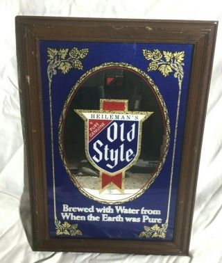 Vintage OLD STYLE Beer Bar Mirror Sign with Wood Frame 3