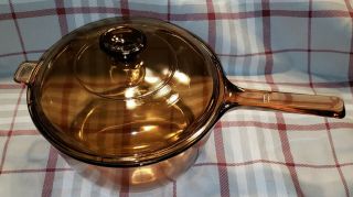 Vintage Corning Ware Visions Amber Saucepan V - 2.  5 - B Lid N2 1/2 C Pyrex Usa Pot