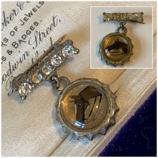 Vintage Jewellery Art Deco Crystal Hand Painted Horse Drop Pendant Brooch Pin